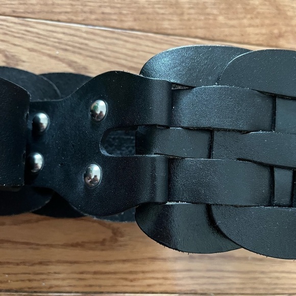 Club Monaco Black Woven Leather Wide  Belt with Silver Toned Buckle - Picture 3 of 11